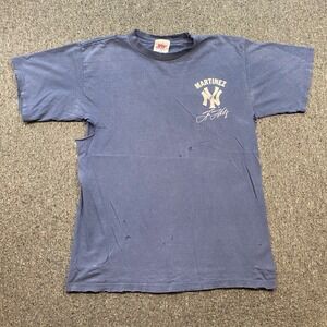 Joy Athletic Tino Martinez Yankees TShirt Sz L Mens Blue Grunge 1999 Distressed